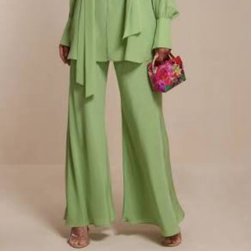 NWT CULT GAIA Beckett Flowy Wide Leg Chiffon Silk Pants in Spearmint Green - Picture 3 of 9